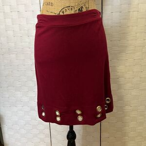 Kensie Burgundy‎ Mini Skirt with Gold Grommets Edgy Office Wear Size M